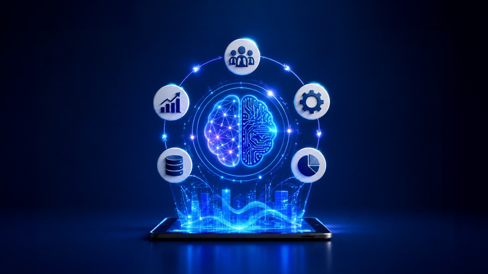 Abstract visual representing an AI Decision Support System unifying data, agents, and decisions.