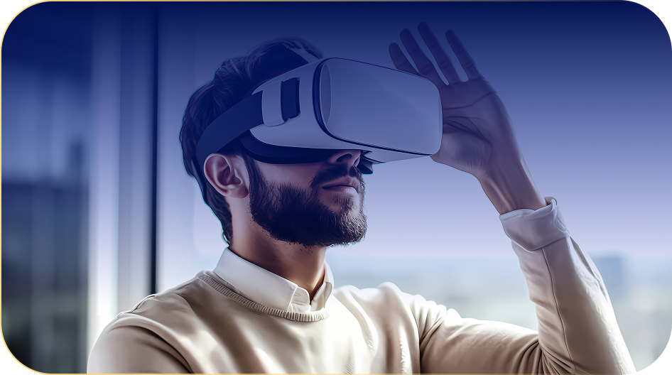 Person wearing VR headset experiencing THAKAA